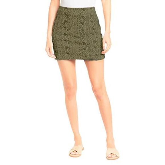 Free People Modern Femme Denim Mini Skirt In Dusty Army Combo - 4 - Picture 1 of 3
